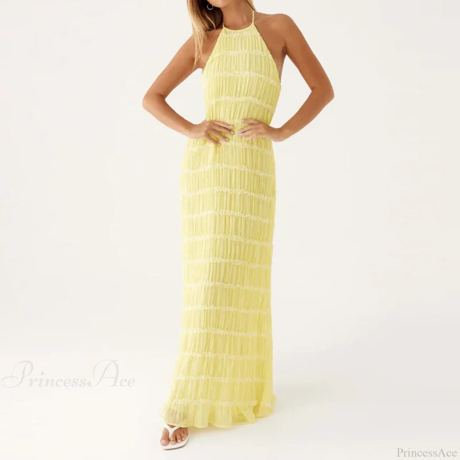 Halter Pleated Boho Vacation Dress vacationdress-250223