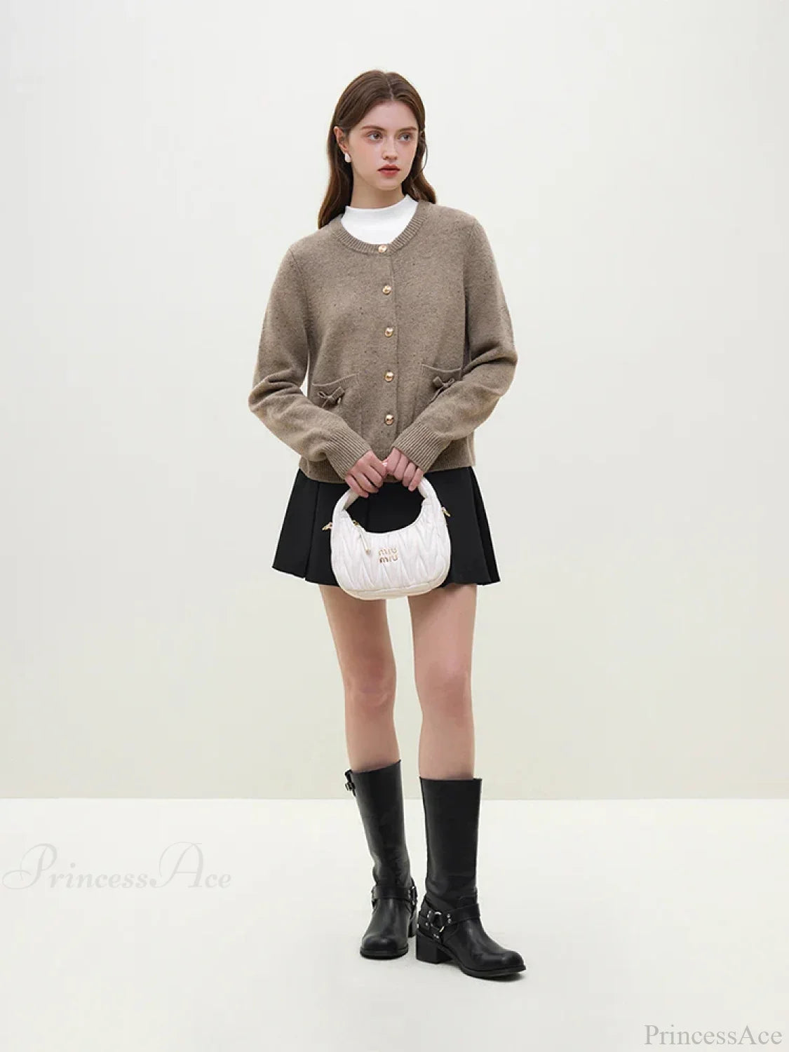 Handmade Bow Knit Brown Cardigan Cardigan-241208