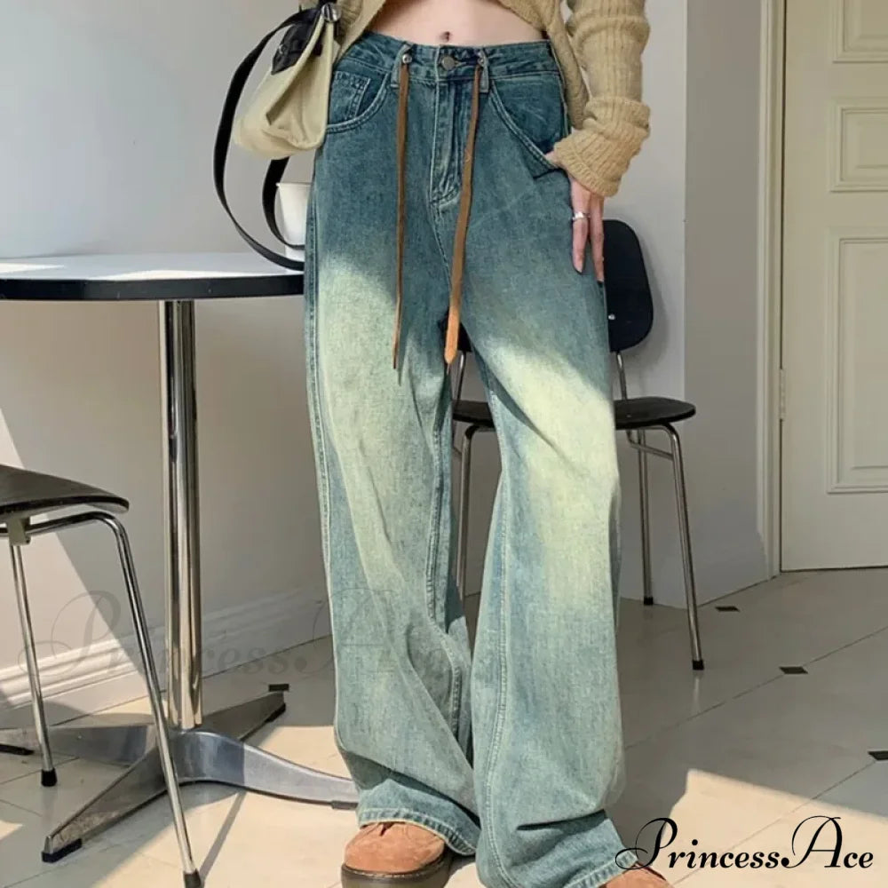 Harajuku Trend Japanese Style High-Waisted Straight New Autumn Leg Fashion Jean