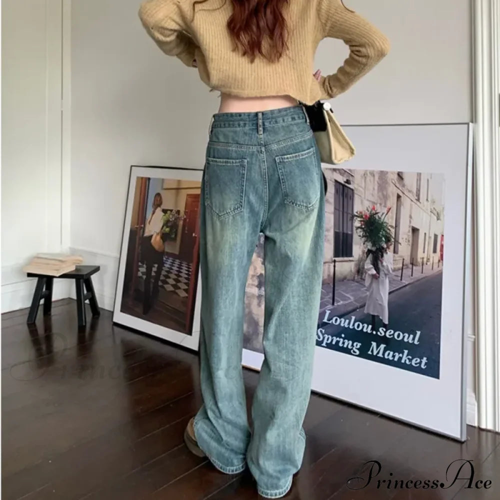Harajuku Trend Japanese Style High-Waisted Straight New Autumn Leg Fashion Jean