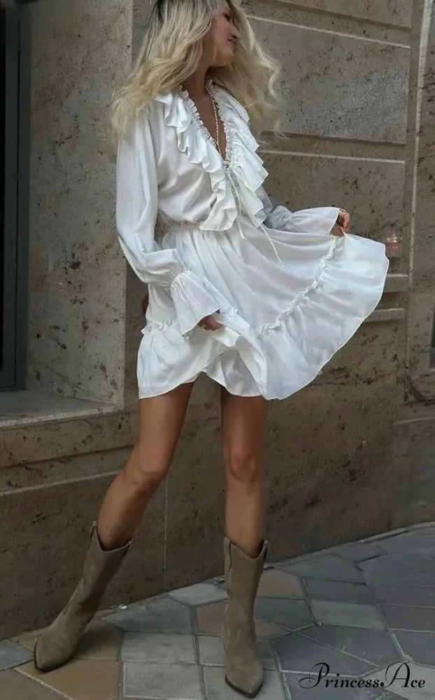 Harmonia Elegant Mini Dress White / L