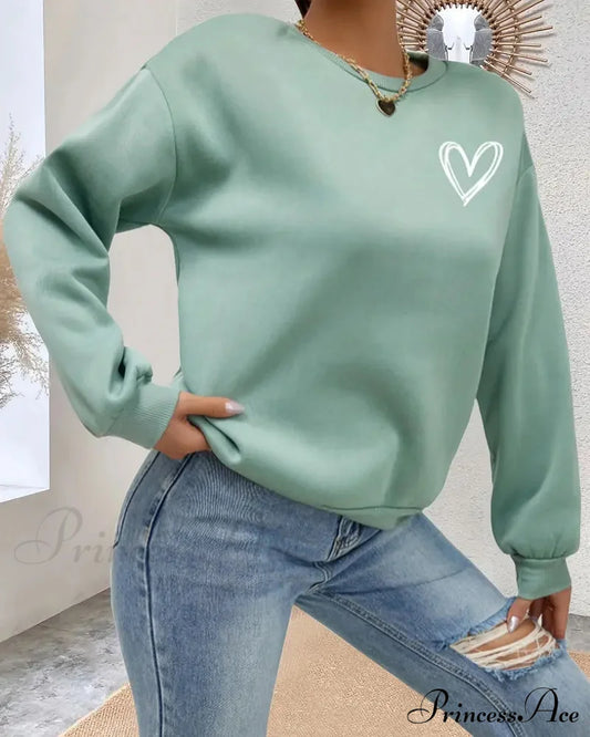 Solid Color Heart Print Sweatshirt Green 2023 f/w 23BF cardigans Clothes hoodies & sweatshirts spring Tops/Blouses