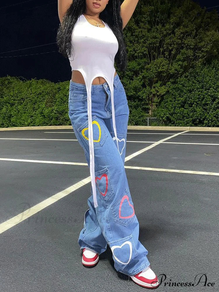 Heart Pattern Graceful Zipper Hoodie Pants