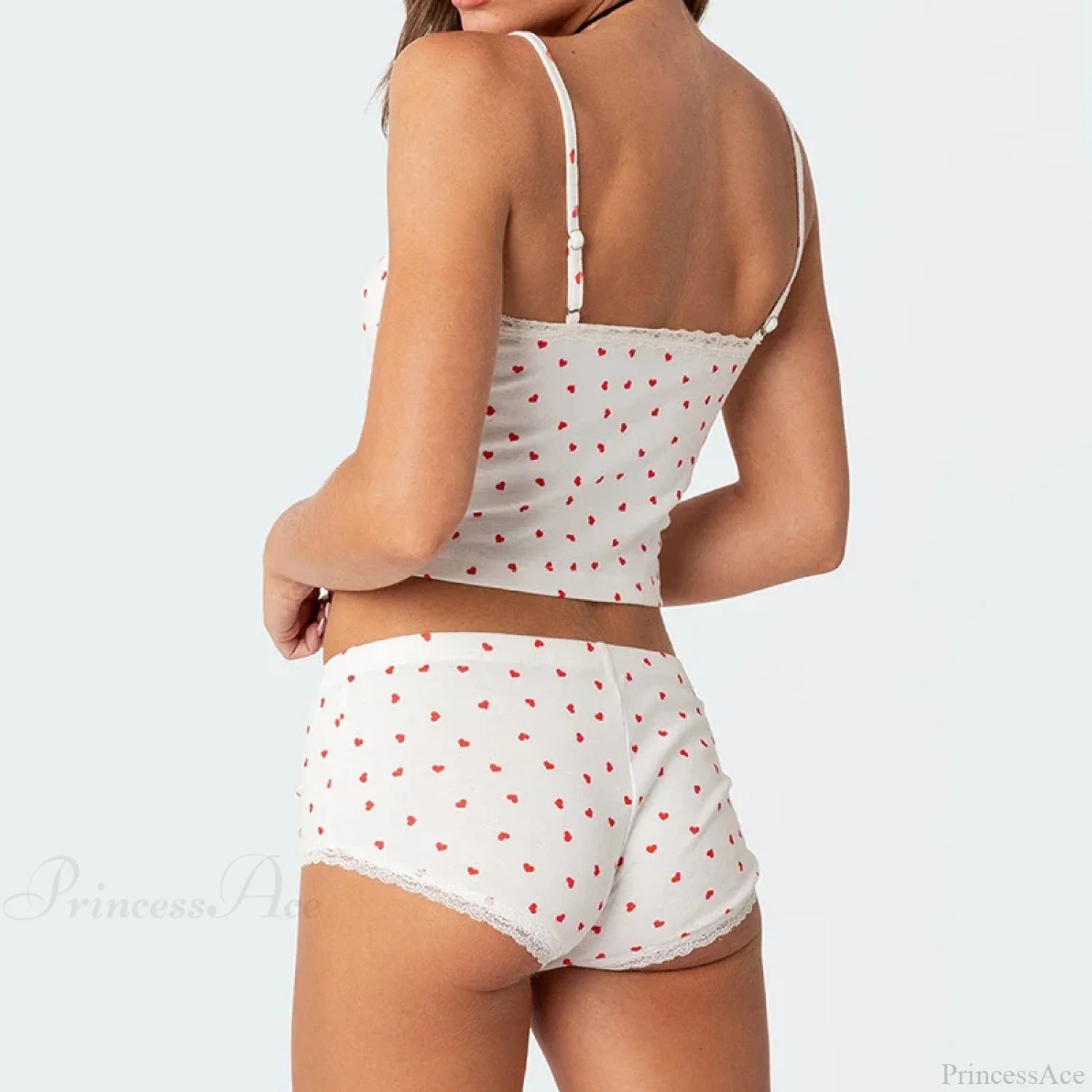 Heart Printed Kawaii Lace Trim Camis Micro Shorts Two Pieces Set twopiecesset-250126