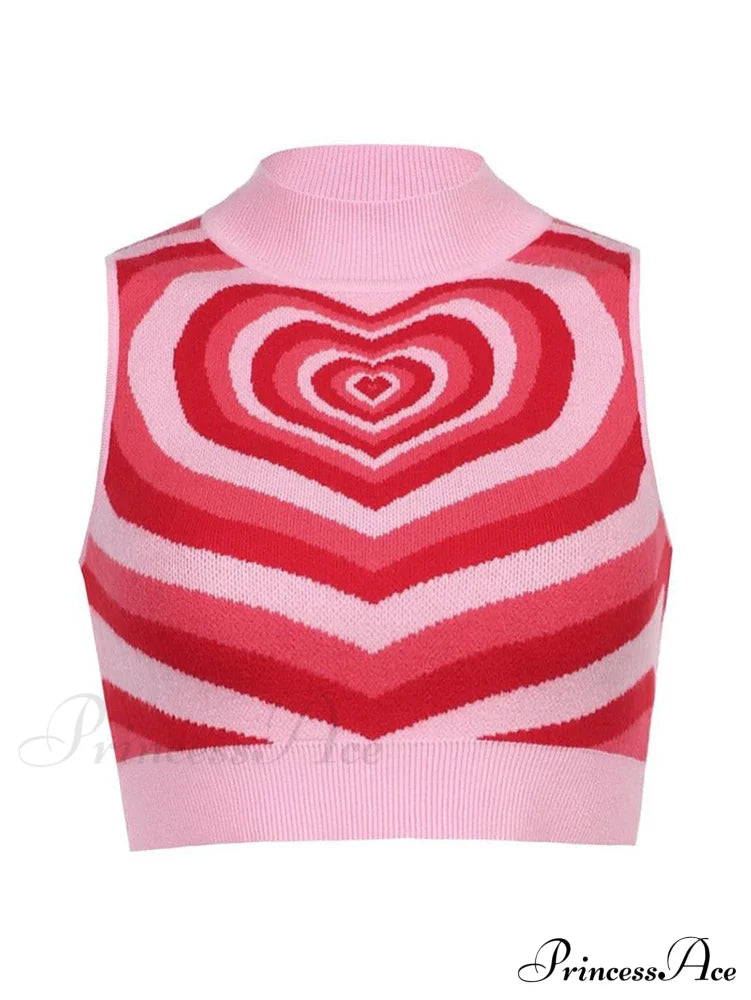 Heart Rhinestone Rib Trendy Crop Tank Top Shirts & Tops