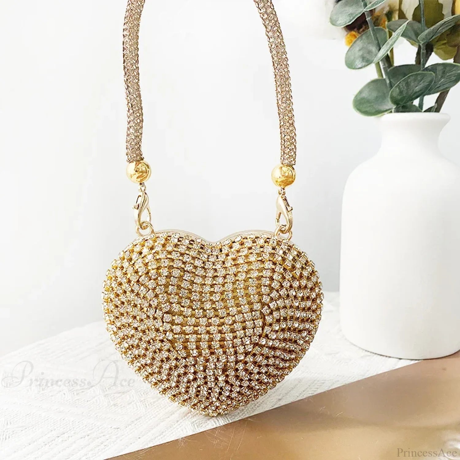 Heart Shape Sparkling Diamond Clutch Bag Gold 2 / Mini(Max Length<20cm) clutchbag-250126