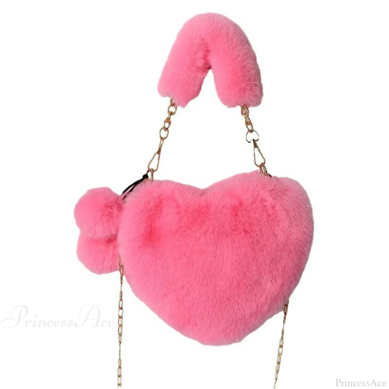 Heart-shaped Faux Fur Plush Small Crossbody Handbag Bright pink handbag-250126