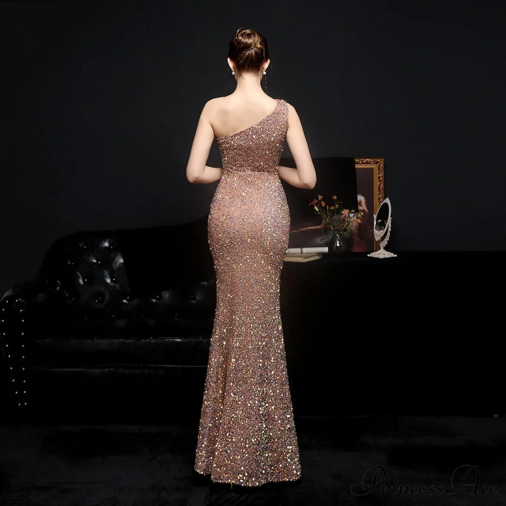 Heary Dazzling Sequined Charming One-Shoulder Asymmetric Dress S.o. Long Dresses