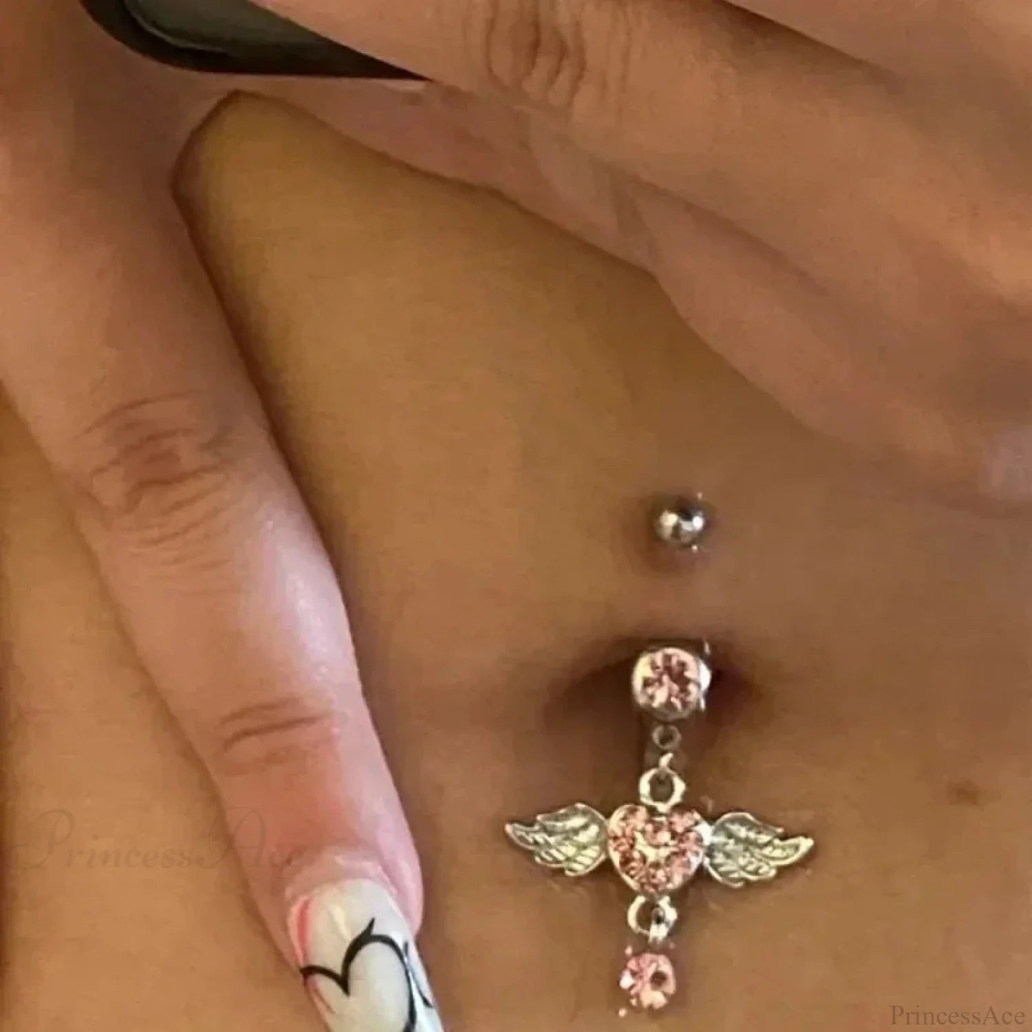 Heavenly Feathers Rose Dark Belly Ring pink1