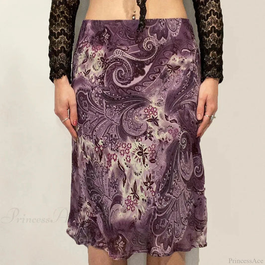 HEYounGIRL Vintage Mesh Purple Skirt Low Waist Aesthetic Outfits PURPLE / S skirt-250126