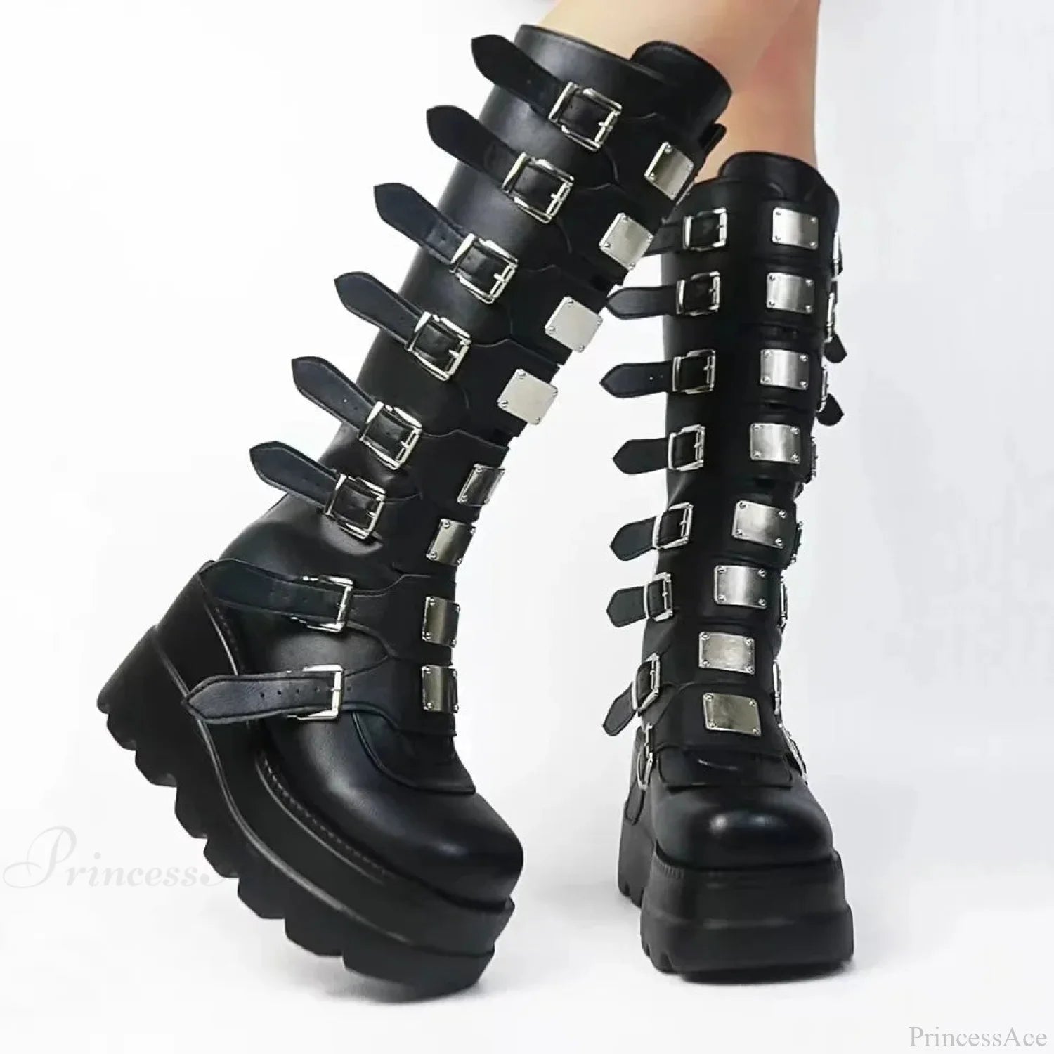 High Black Leather Gothic Elevated Boot black3 / 35