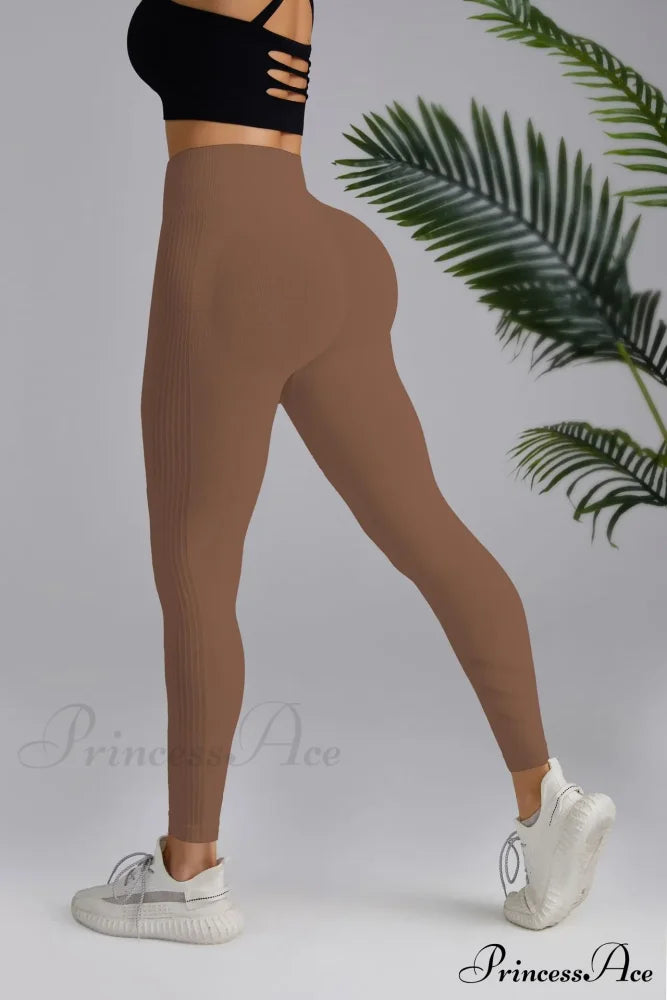 High Elastic Knitting Gym Workout Legging Coffee / S