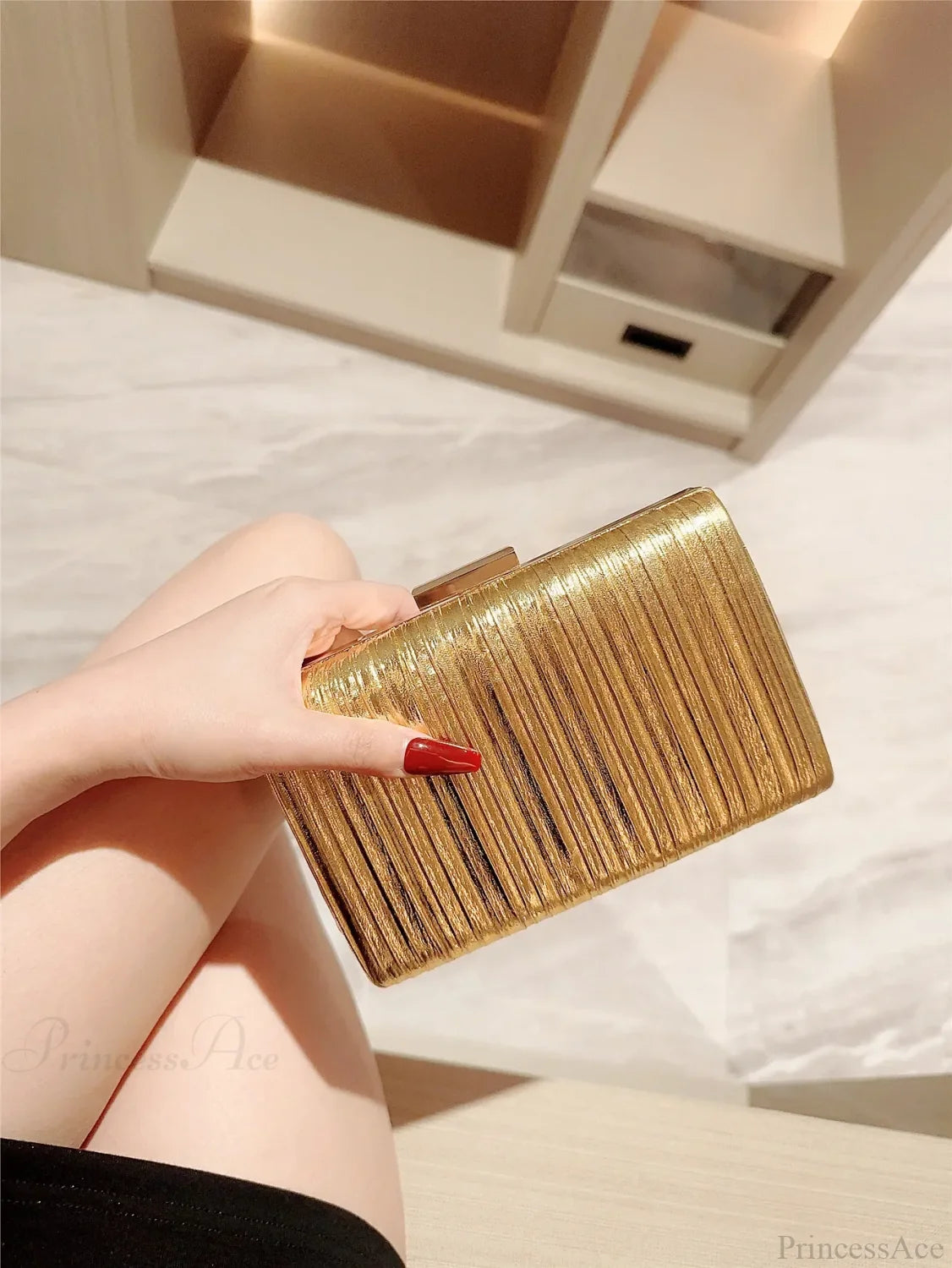 High-End Dinner Pu Clutch Bag Metal Texture Gold / Mini(Max Length<20cm) clutchbag-250126