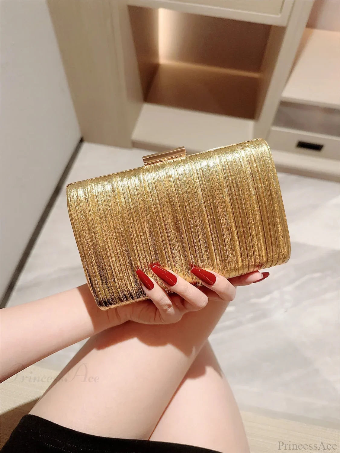 High-End Dinner Pu Clutch Bag Metal Texture Gold / Mini(Max Length<20cm) clutchbag-250126