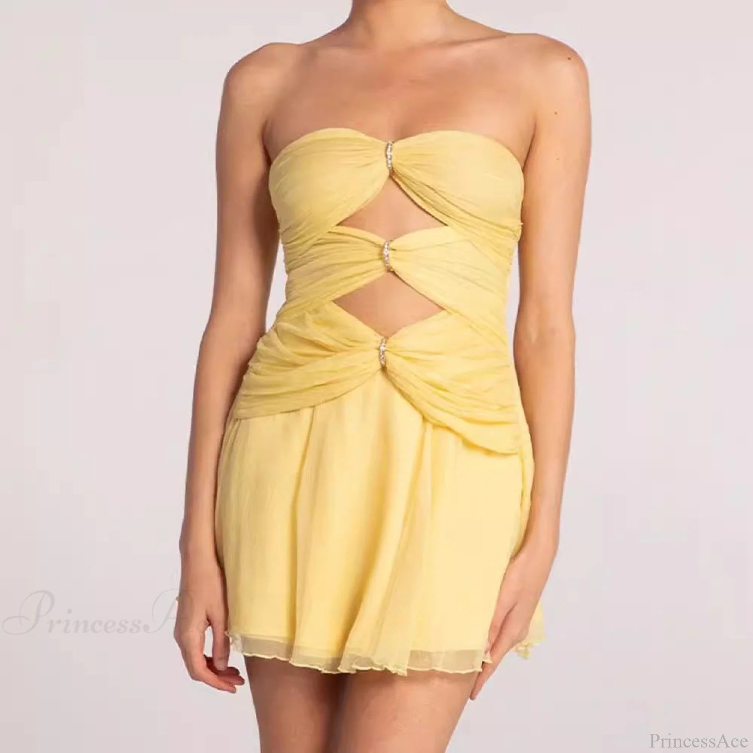 High-End Hollow Strapless Bandage Prom Dress white / XS promdress-250223