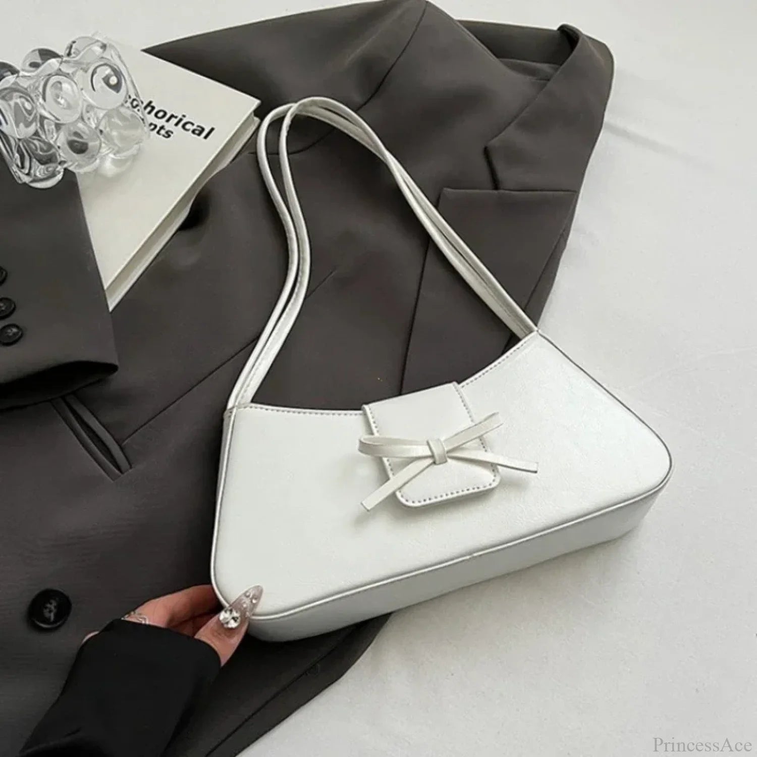 High-Grade Retro PU Leather Underarm Bag White shoulder-250126