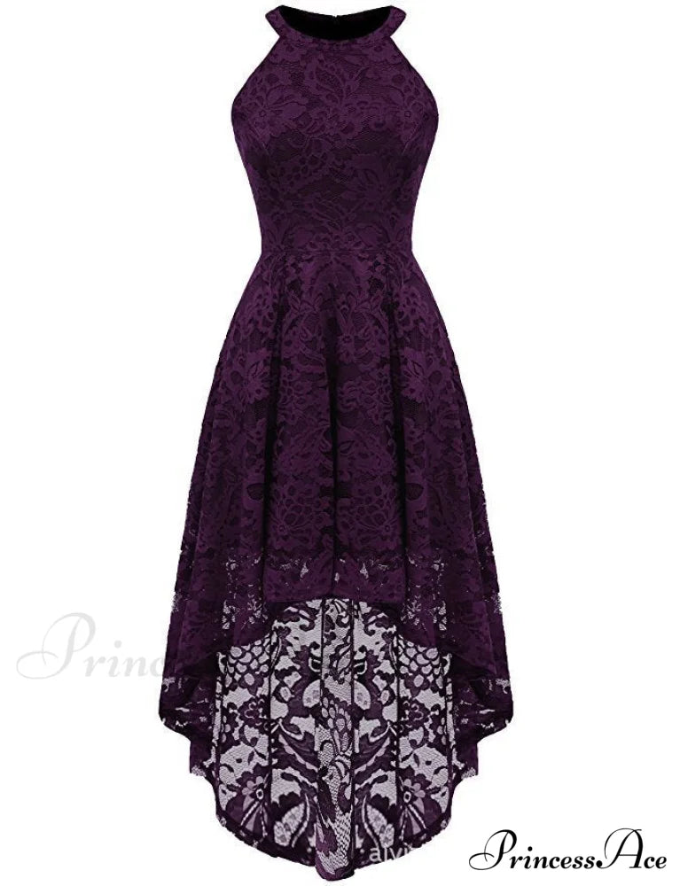 High Low Halter Neck Backless Dress With Lace S / Navy Blue Lace Maxi Dress