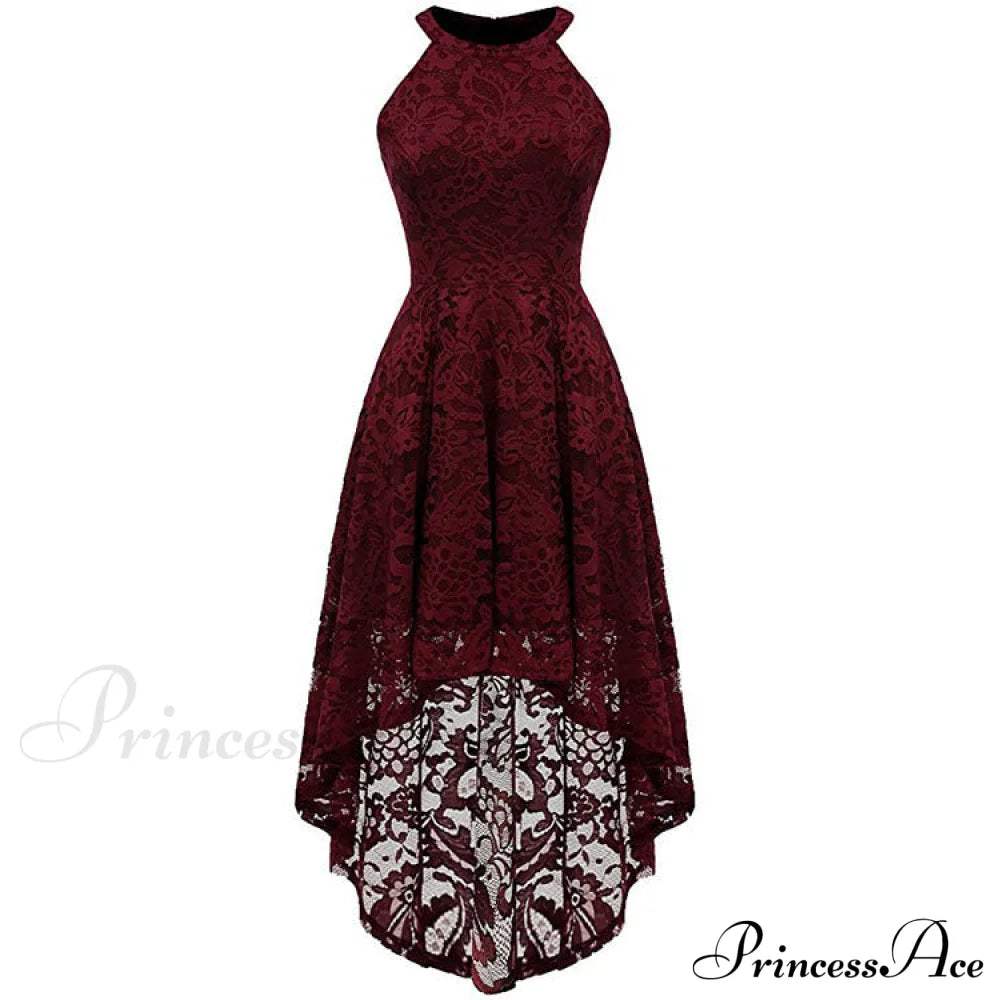 High Low Halter Neck Backless Dress With Lace S / White Blue Lace Maxi Dress