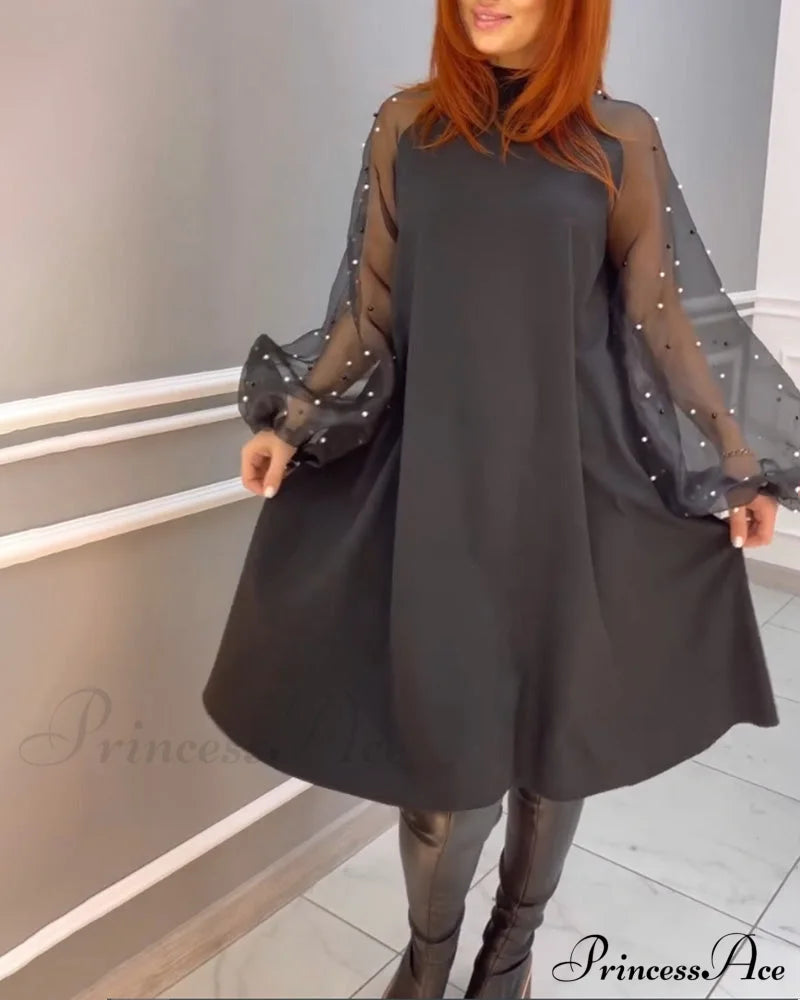Mesh Loose High Neck Dress Black 2023 f/w 23BF casual dresses chrismas Clothes Dresses