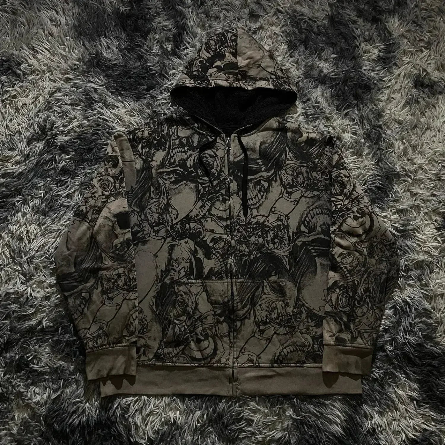 High-Quality Gothic Skull Print Hoodie black 1 / S