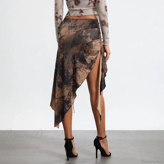 High Split Vintage Print Skirt skirts-250223