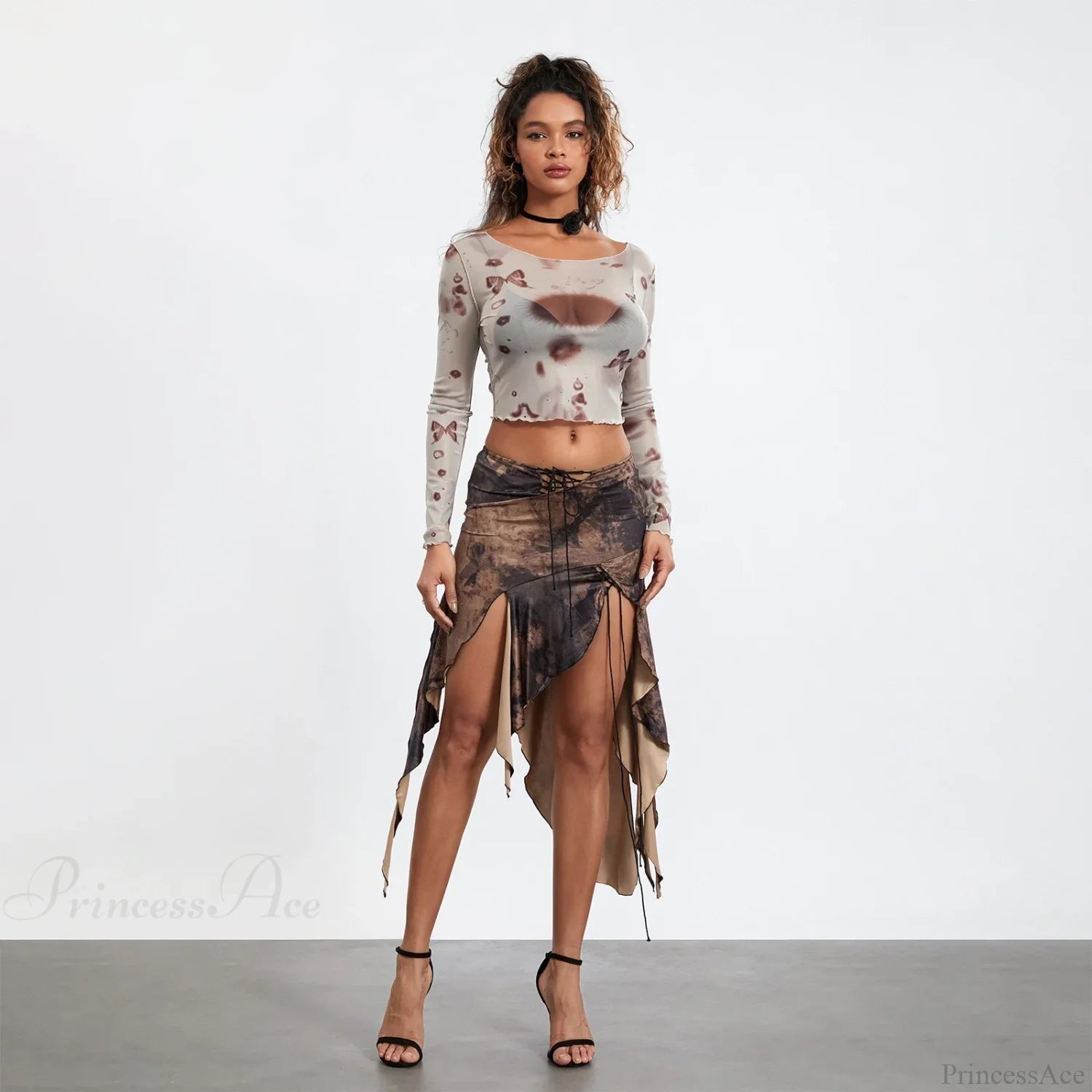 High Split Vintage Print Skirt skirts-250223