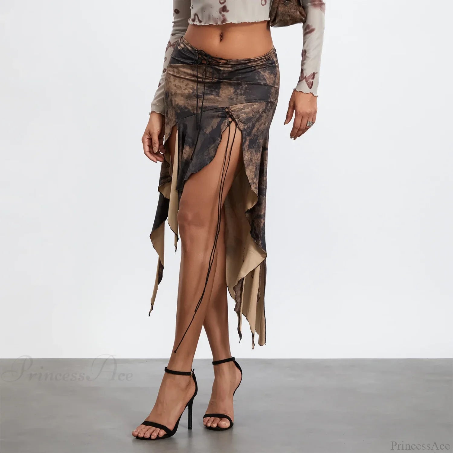 High Split Vintage Print Skirt skirts-250223