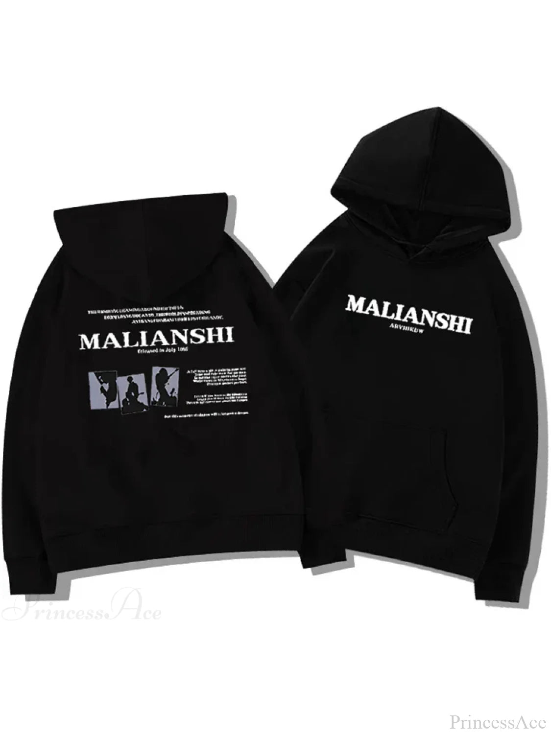 High Street Letter Print Hip Hop Hoodie Black / M(40-50KG)