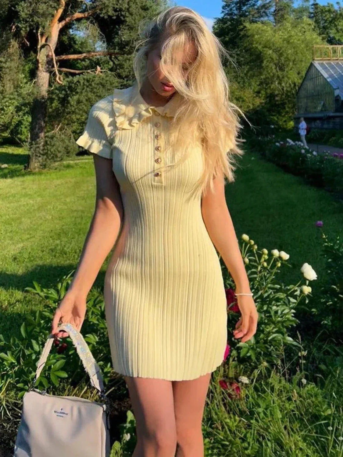 High-Waist Knitted Vintage Mini Dress minidress-250223