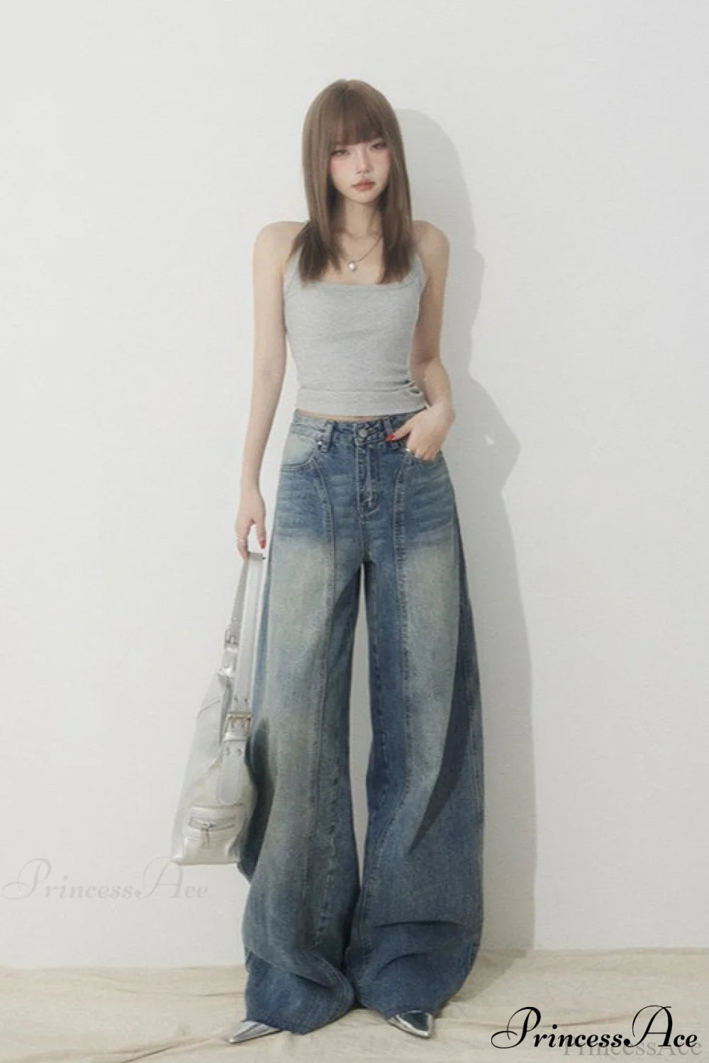 High Waist Loose Wide Leg Sickle Jeans