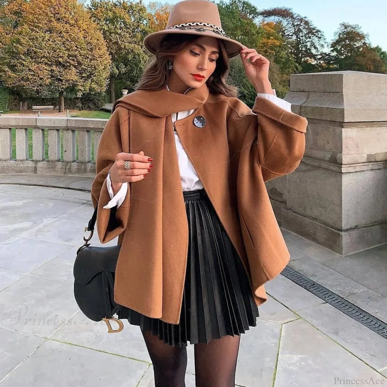 High Waist Pleated Faux Leather Skirt