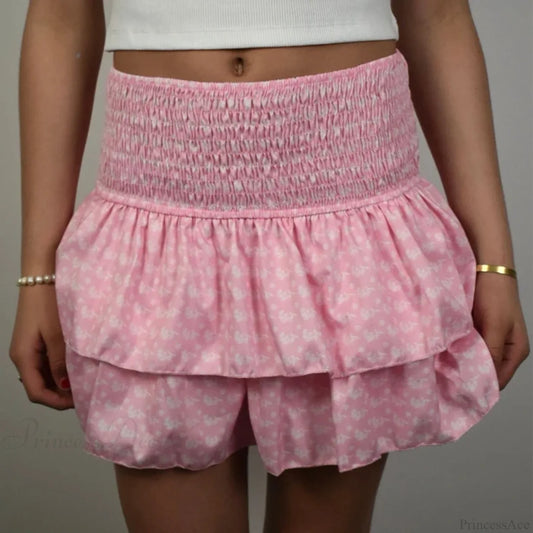 High Waist Ruffled Cottage Skirt pink / S skirts-250223