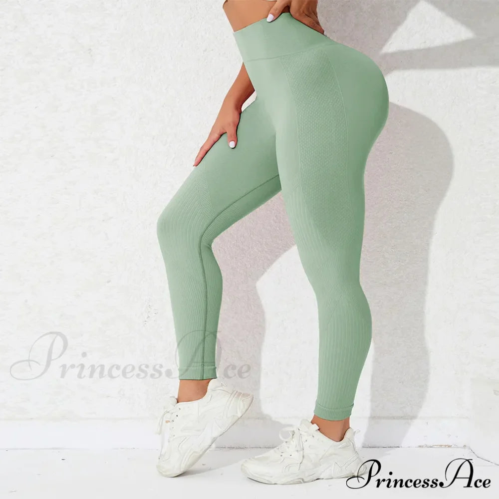High Waist Seamless Butt Lift Knitting Gym Running Legging Green / S