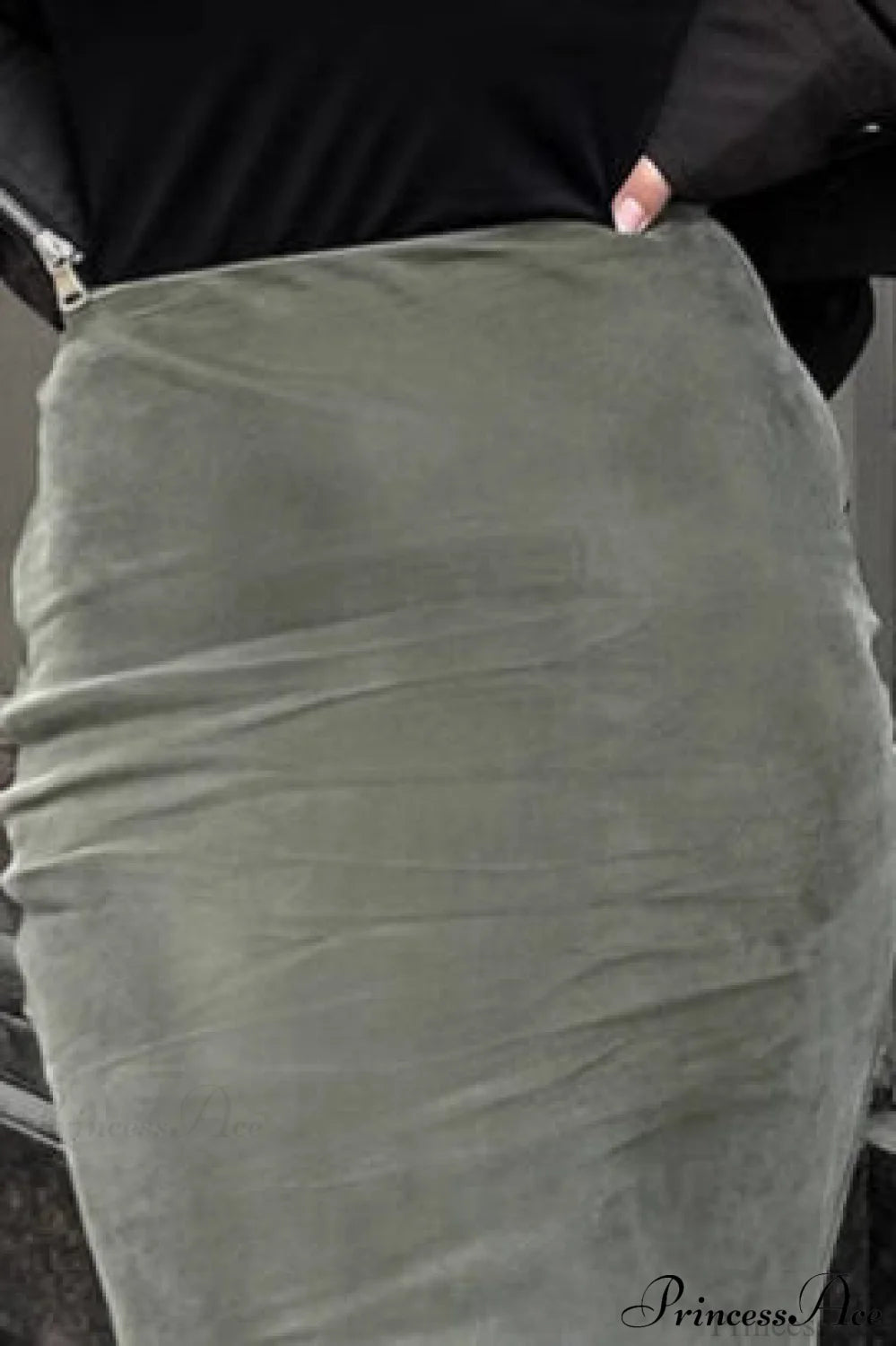 High Waist Slim Green Silver Fox Fur Mermaid Skirt