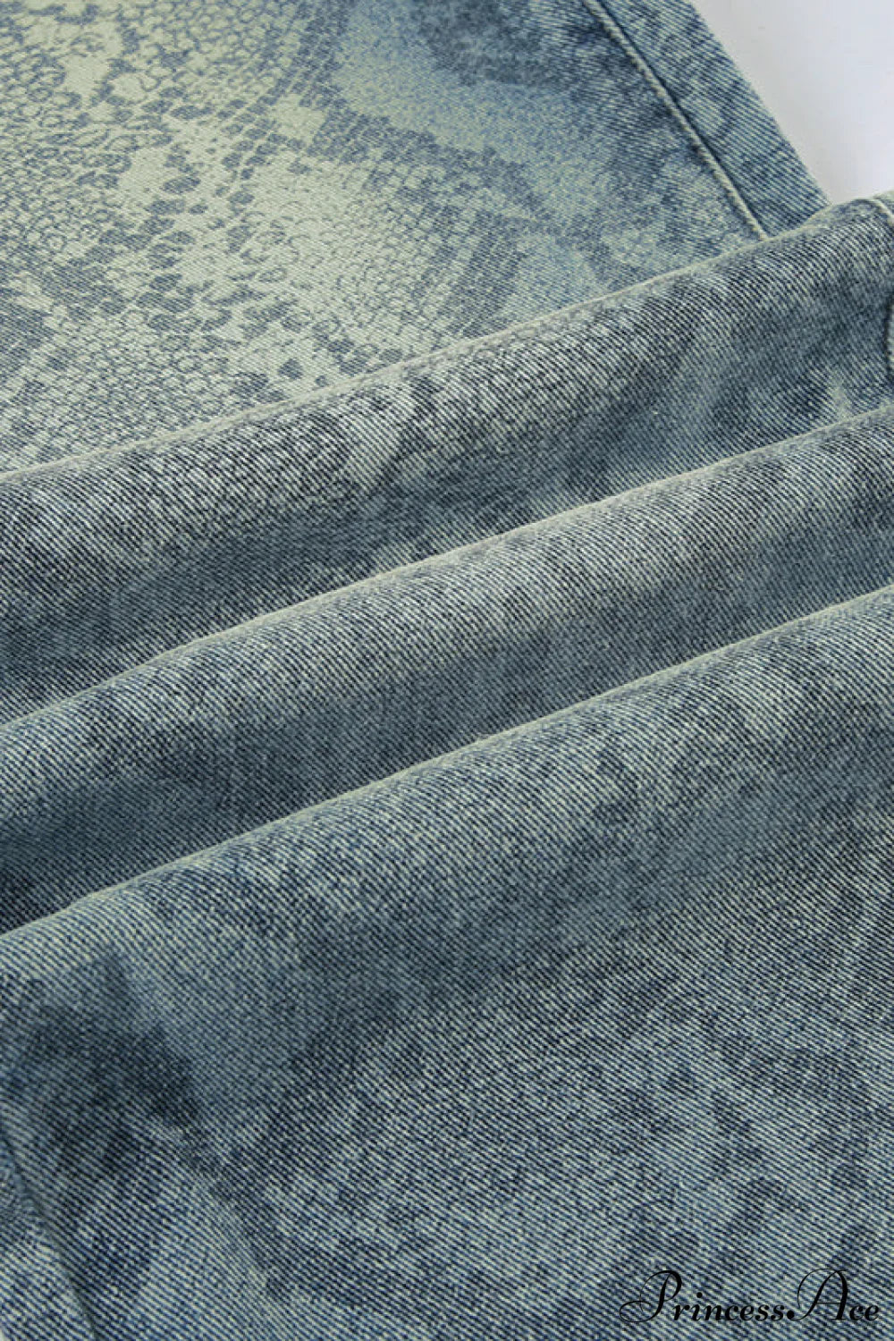 High Waist Snake Print Washed Straight Jeans