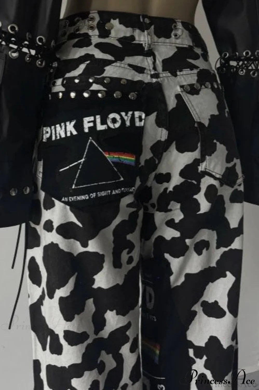 High Waist Straight Leg Milk Pattern Tassel Pants