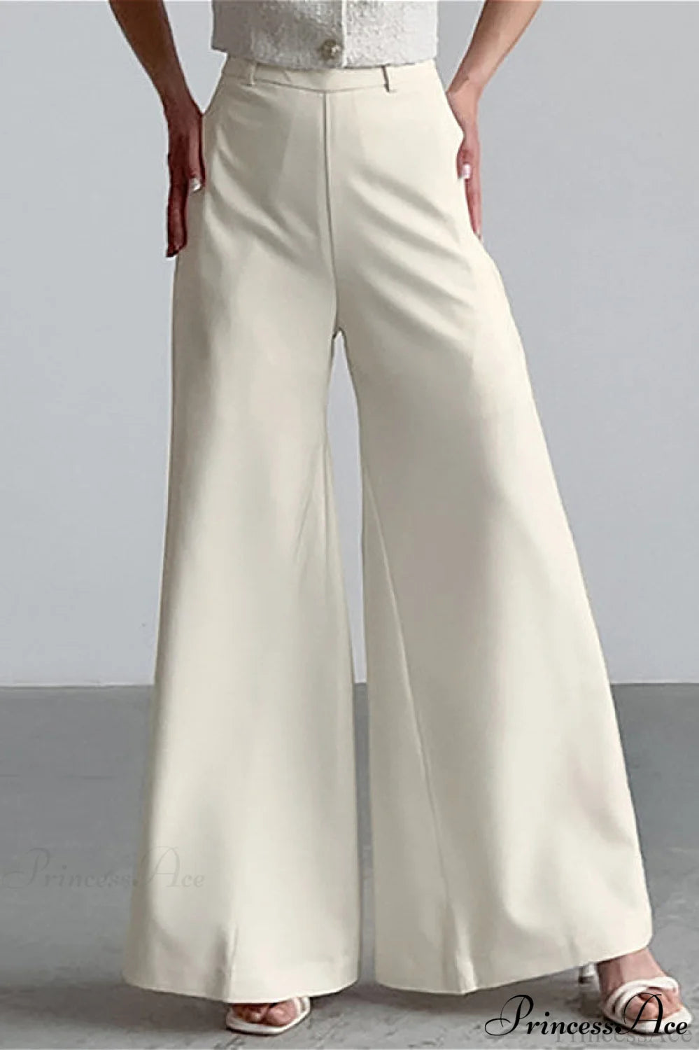 High Waist Wide Leg Solid Casual Pants Apricot / S