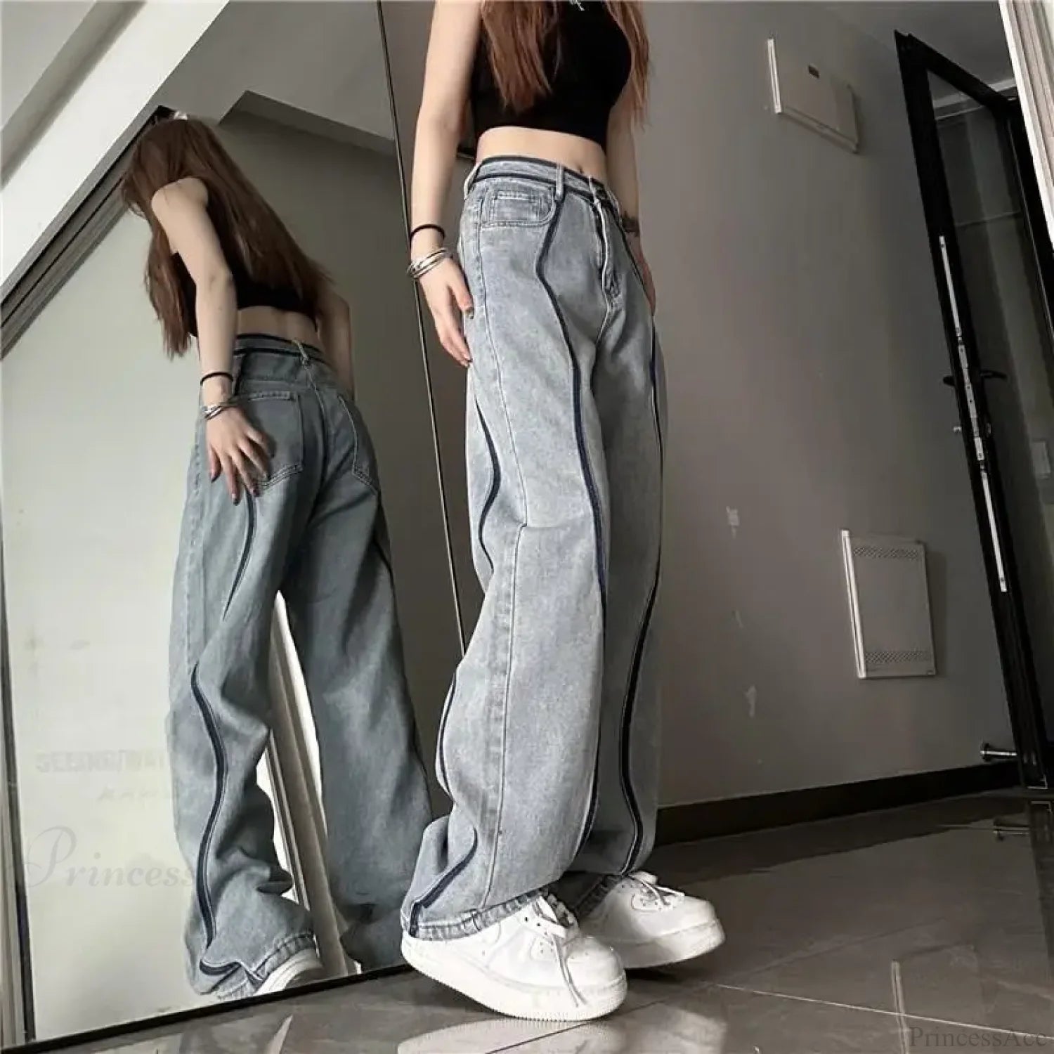 High Waisted Loose Straight Jeans Pants
