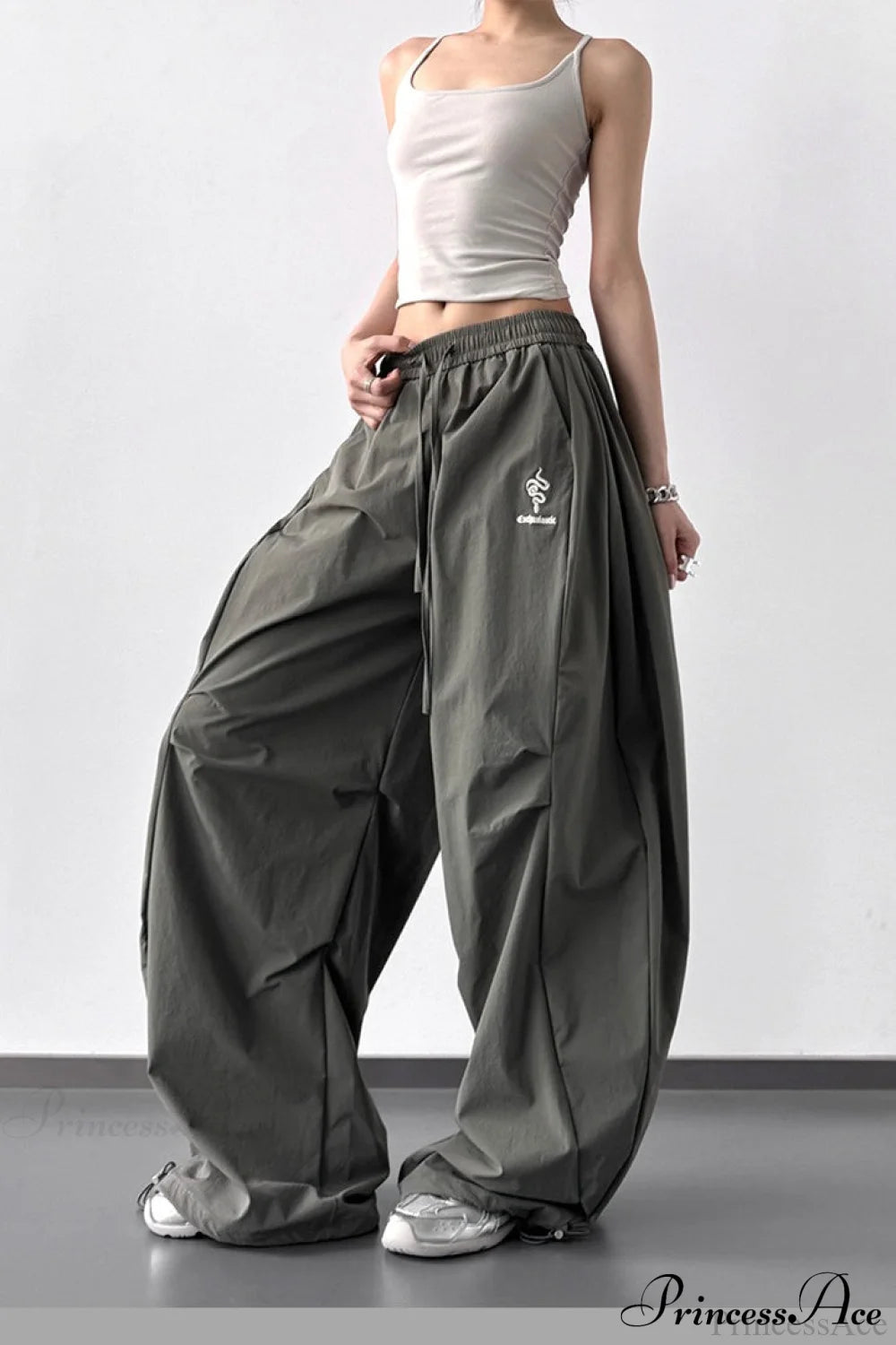 High-Waisted Loose Wide-Leg Cargo Pants