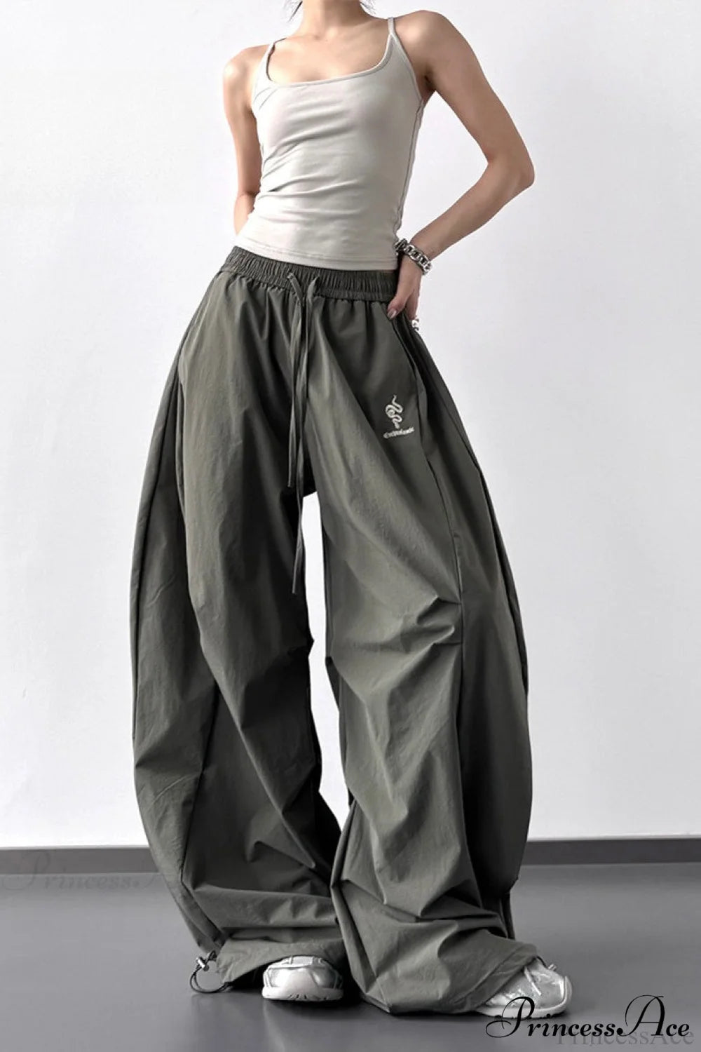 High-Waisted Loose Wide-Leg Cargo Pants Light army green / S