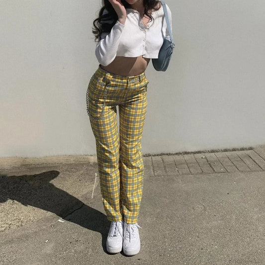 High-Waisted Slimming Casual Plaid Trend Pant pant-250223