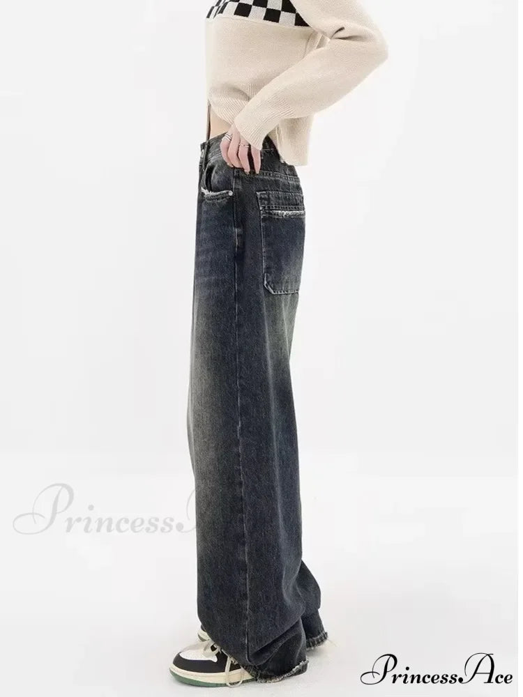 High Waisted Wide Leg Slim Ruffled Street Mop Jean