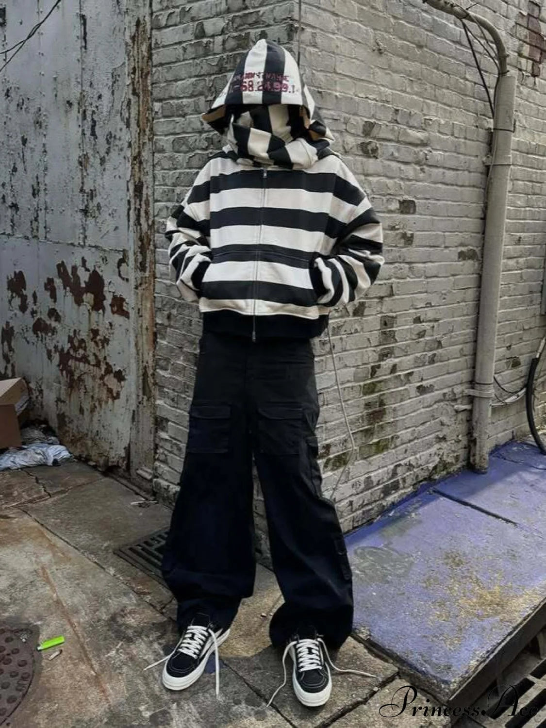 Hip-Hop Double-Layered Hood Graphic Print Hoodie