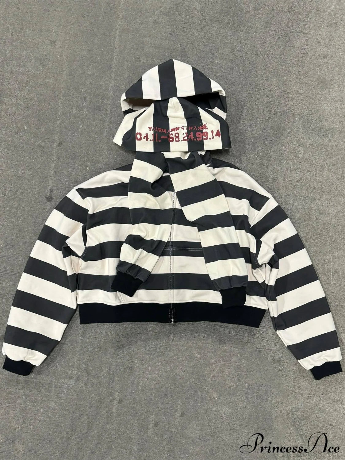 Hip-Hop Double-Layered Hood Graphic Print Hoodie Stripe / S