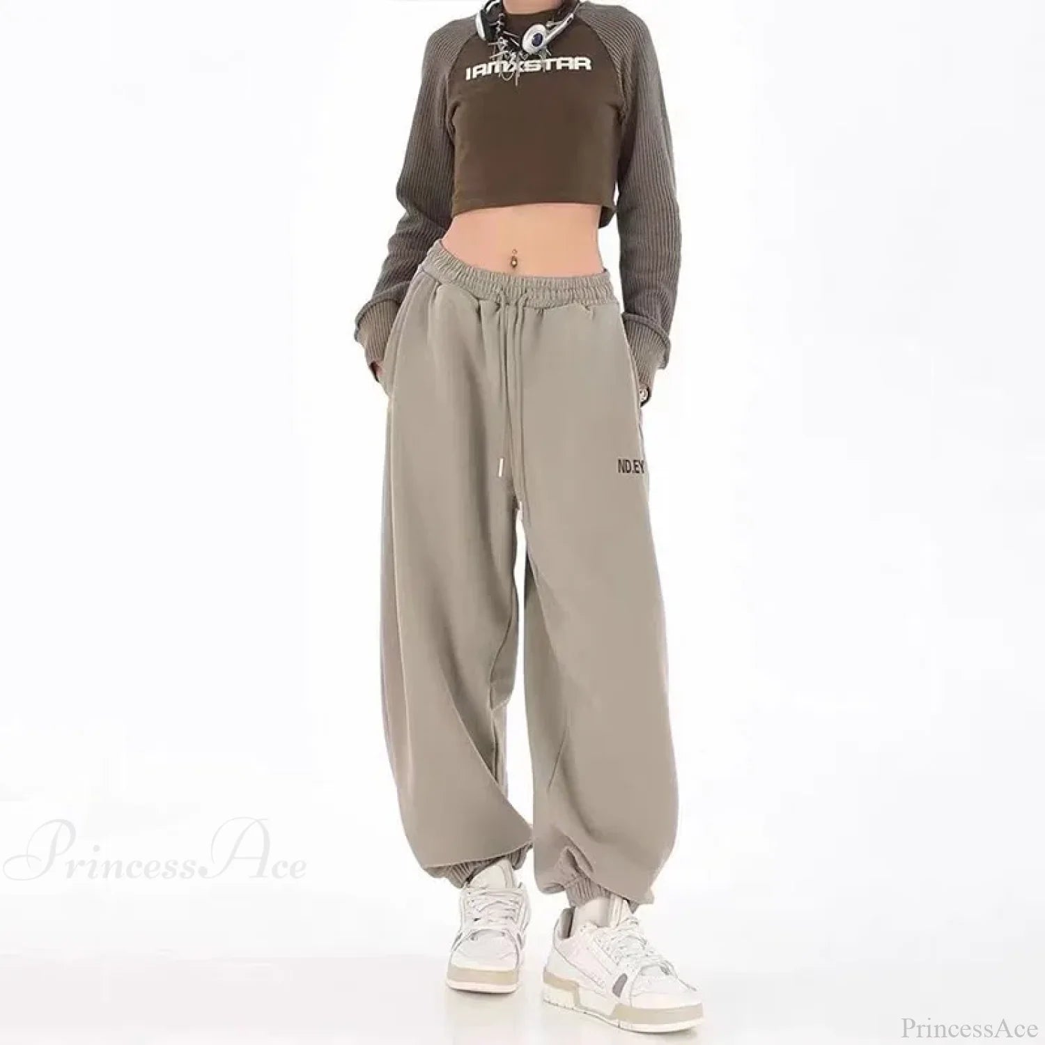 Hip Hop Letter Drawstring Jogging Pants GRAY / S