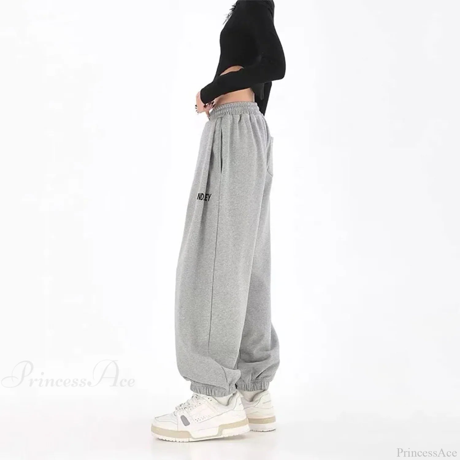 Hip Hop Letter Drawstring Jogging Pants Light Grey / S