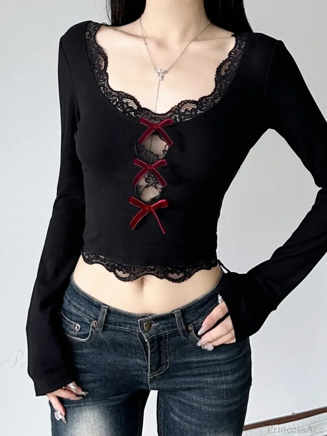 Hollow Bow Crop Knit Top