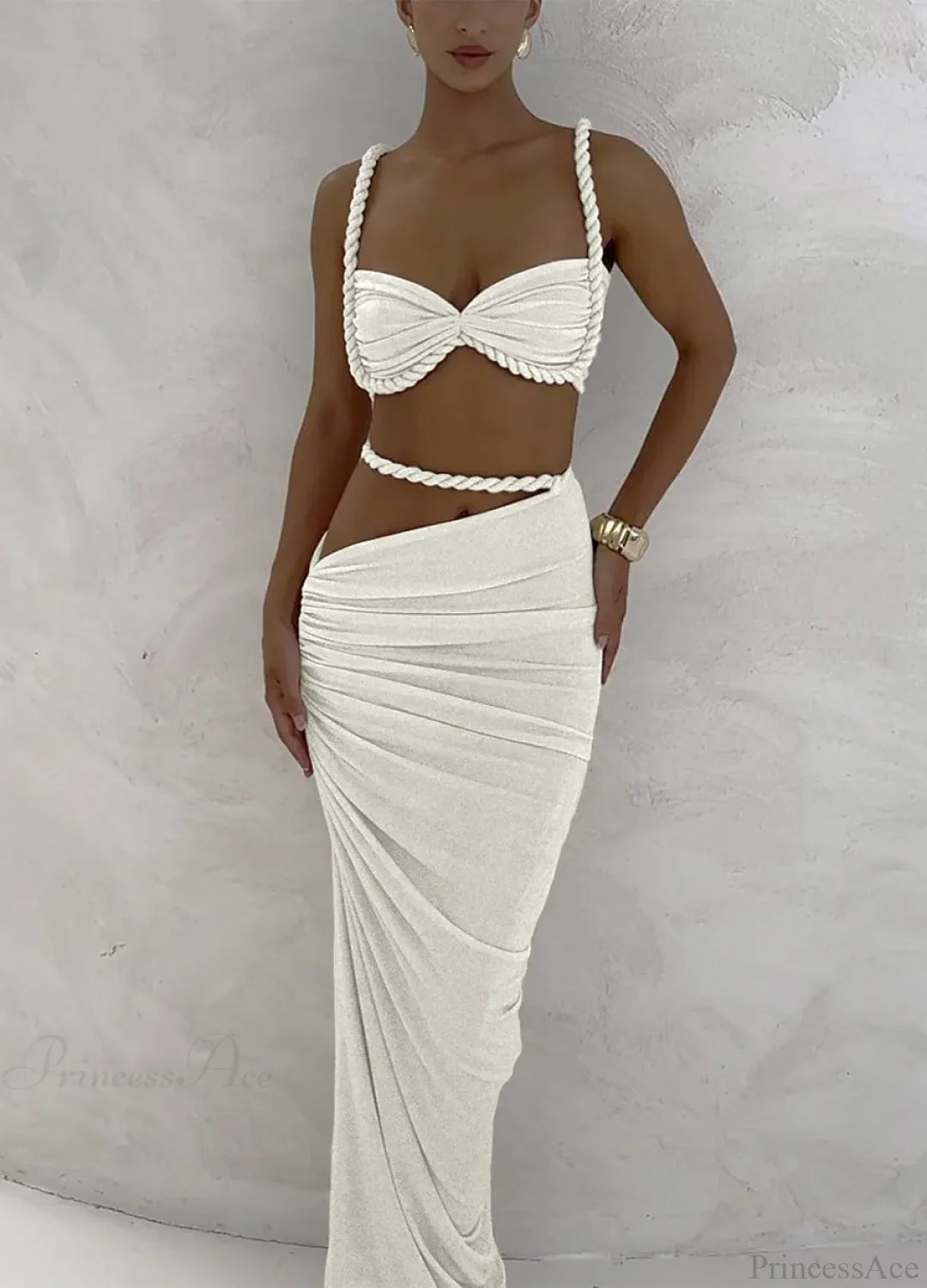 Hollow Out Backless Three Piece Swimsuit white3 / S