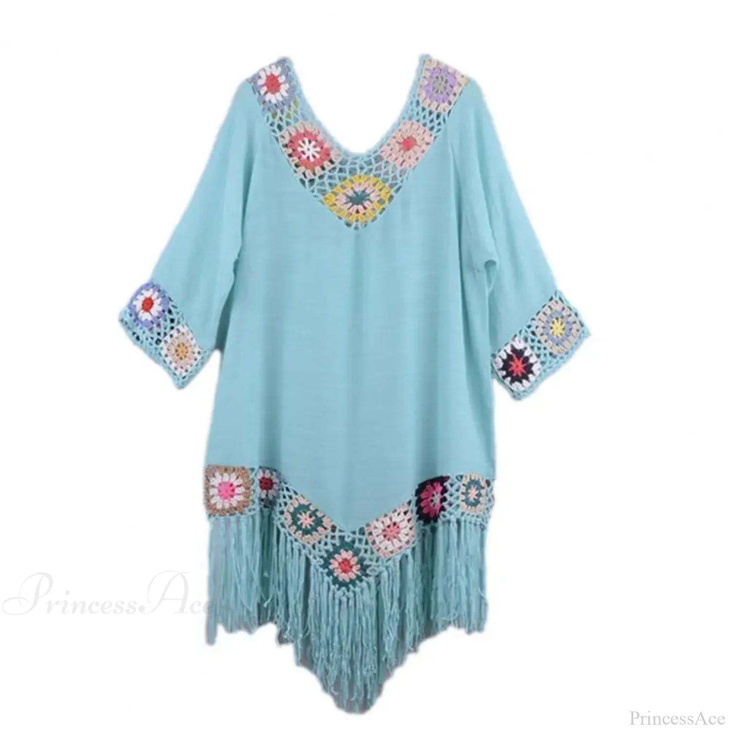 Hollow Out Crochet Bikini Cover Up A-Light Blue / One Size