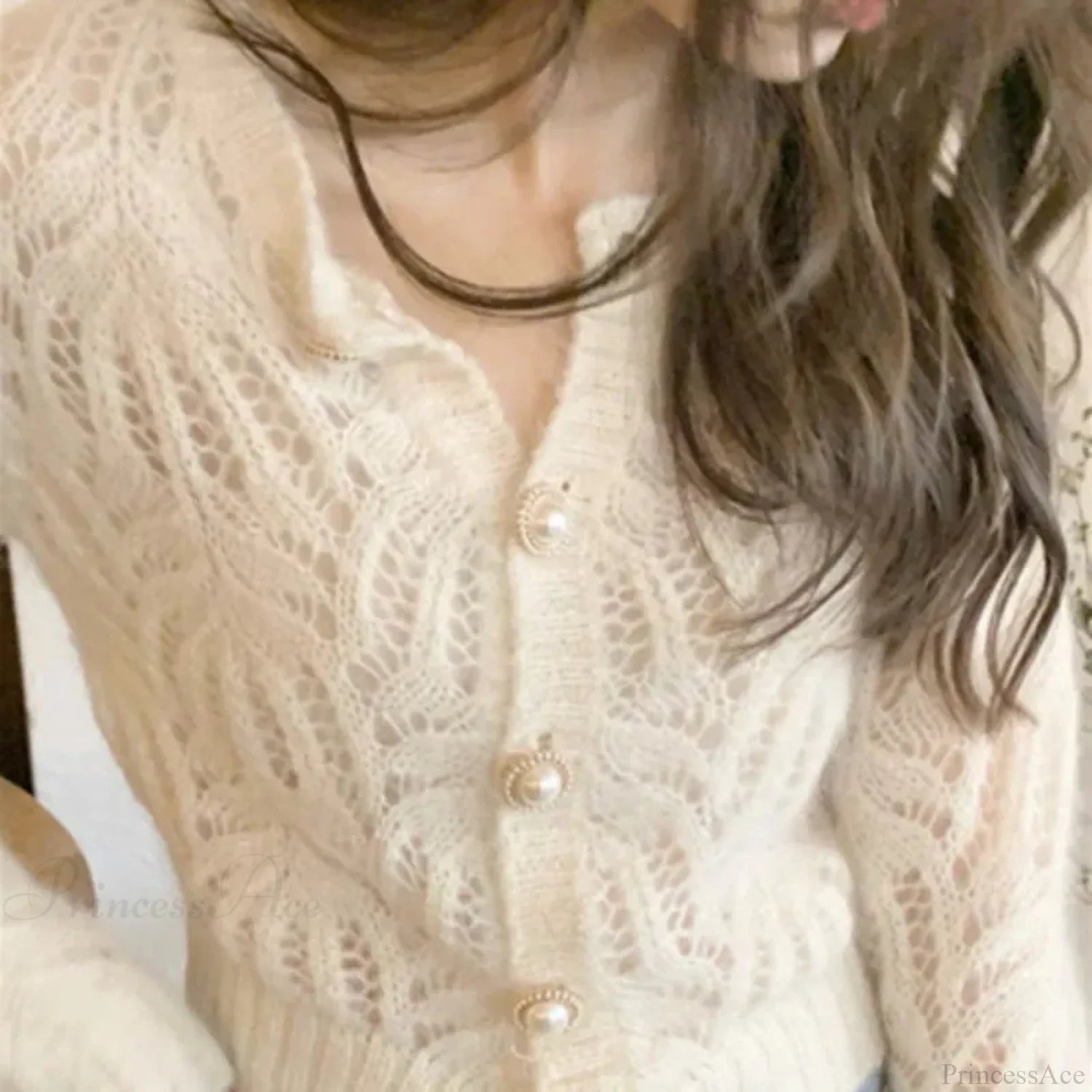 Hollow Out Elegant Vintage Long Sleeve Cardigan Ivory / One Size cardiagn-250126